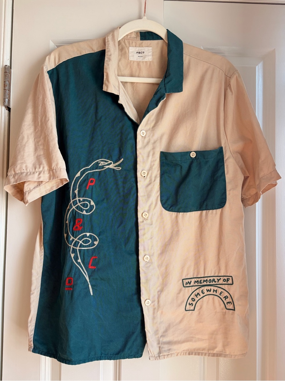 P&Co/P and Co embroidered retro western short sleeve button down bowling shirt M